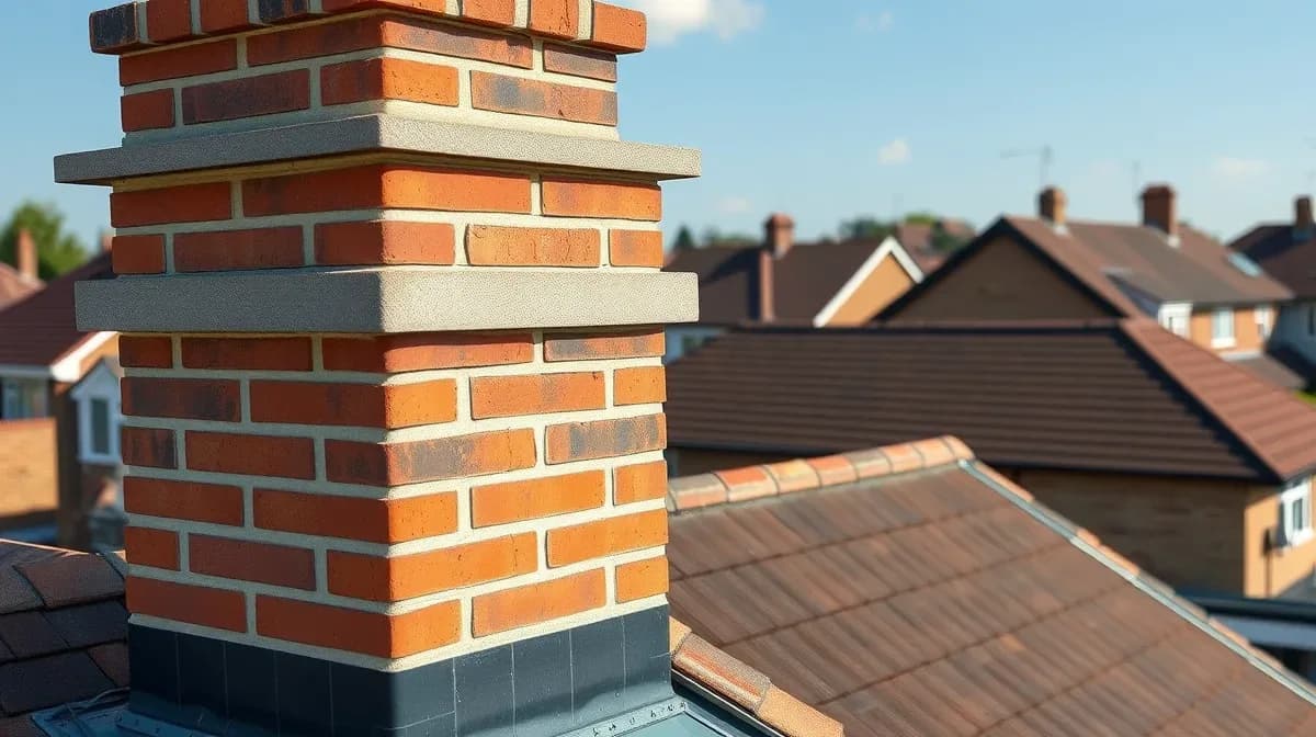 Repointed chimney stack with new stepped lead flashing