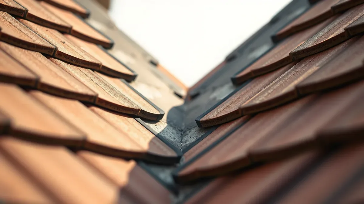 Neatly dressed lead valley between two tiled roof slopes